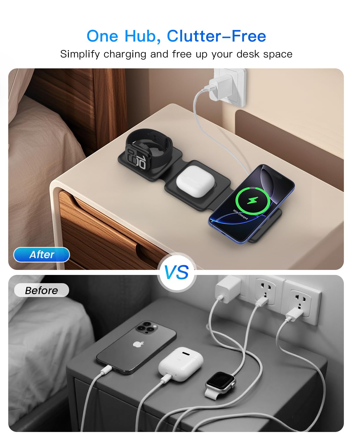 Magnetic Wireless Charger for iPhone: Fodable 3 in 1 Charging Station for Multiple Apple Devices - Travel Charging Pad Dock for Apple Watch iPhone 17 16 15 14 13 12 Pro Max Plus & Airpod