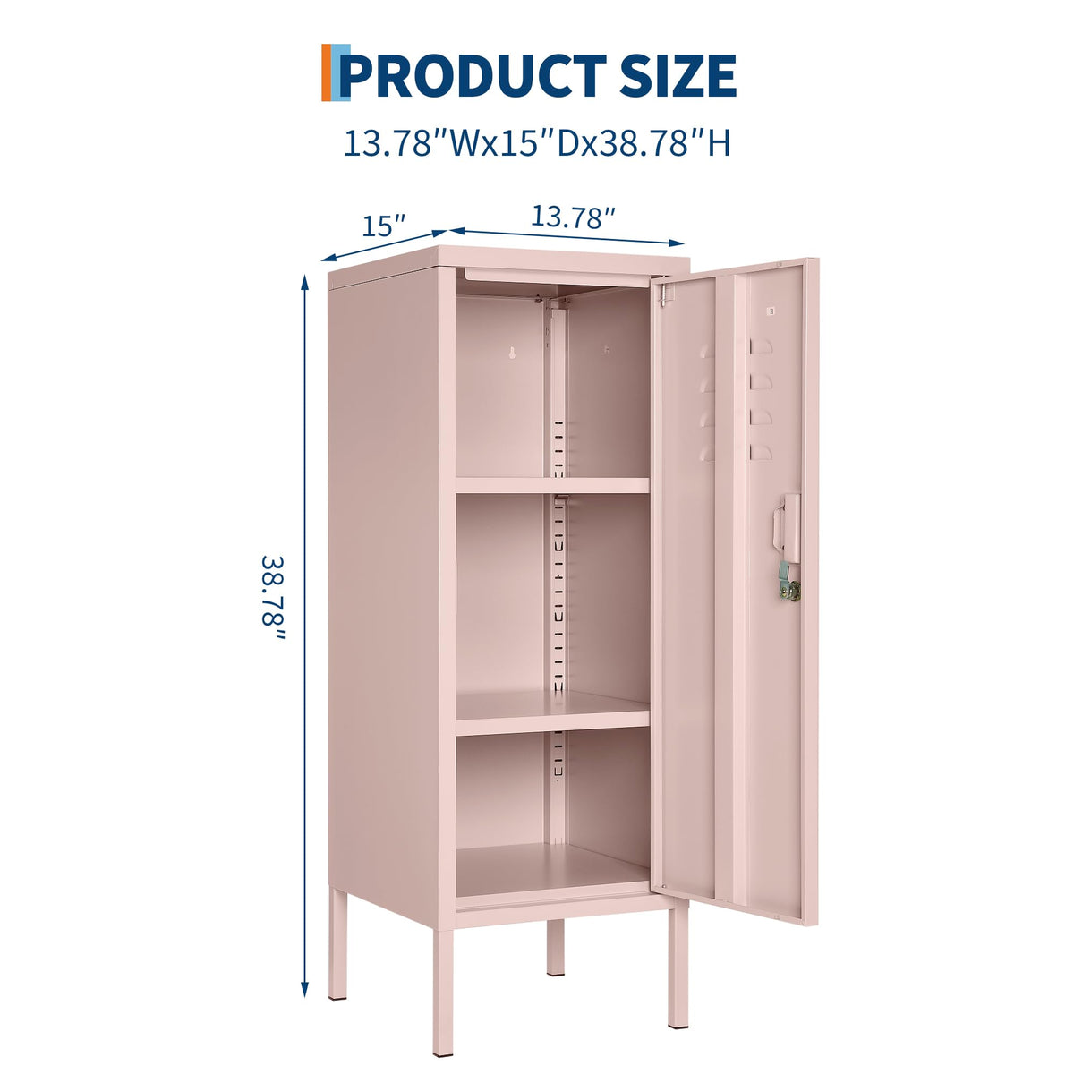 Lockable Metal Locker Cabinet, 39''h Metal Storage Cabinet with Lock, Adjustable Shelf & Ventilation, Steel Locker for Gym, School, Office, Home, Garage Pink