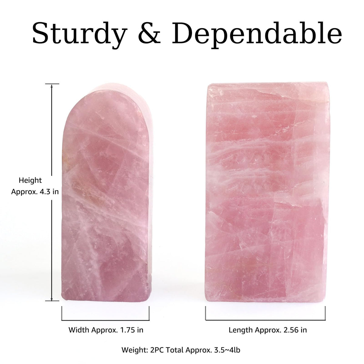Sisamn Natural Rose Quartz Bookends 3.5-4 lbs Pink Crystal Stone Decorative Bookends with Non-Slip Bumpers for Home and Office Decor