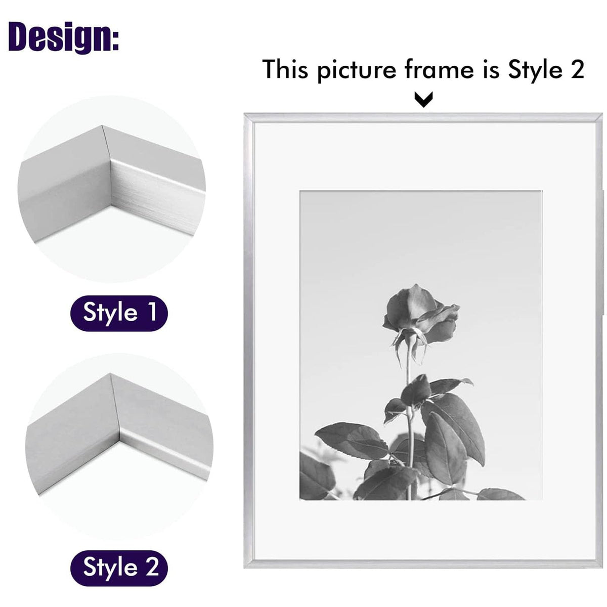 Golden State Art, Aluminum Gallery Wall Frame Set of 7 - Includes One 11x14, Two 8x10, and Four 5x7 - Metal Frames with Mat & Real Glass Cover for Elegant Home or Office Decor (Style 2, Silver)