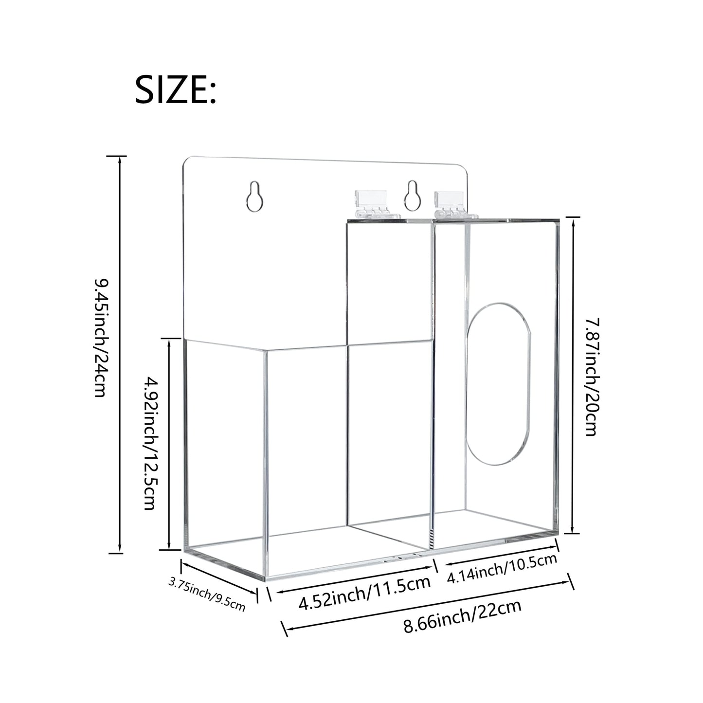 Koemehr Mask Dispenser and Hand Sanitizer Acrylic Mask Storage Box Holder Stand Wall Mount or Countertop，Hygiene Station with 2 Compartment Clear Box for Home，Office，Car