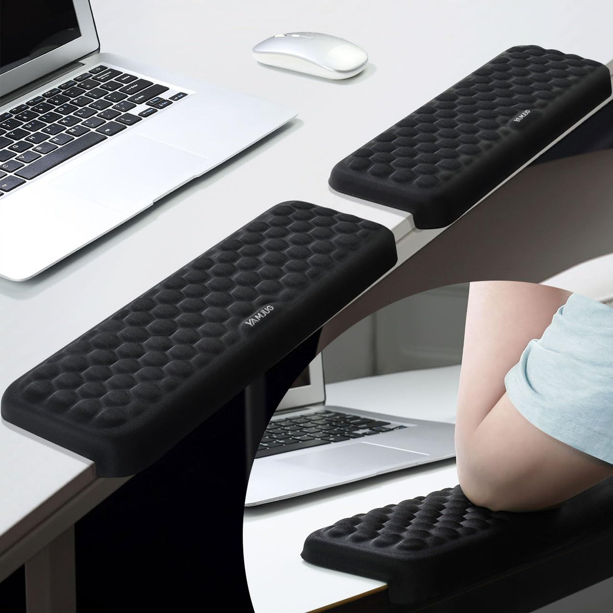 YAMJUG L-Shaped Desk Edge Cushion, 2-Piece Elbow Pad for Desk with Ergonomic Memory Foam Support,Non-Slip Arm Rest Pad, Wrist Rest for Computer Keyboard Office Home Black
