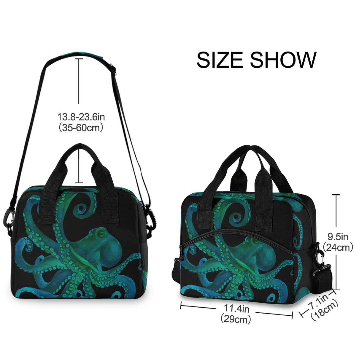 Insulated Lunch Bag for Women Men Watercolor Green Sea Octopus Lunch Box Reusable Lunch Cooler Bag Large Lunch Tote Bag for Work Picnic Travel School