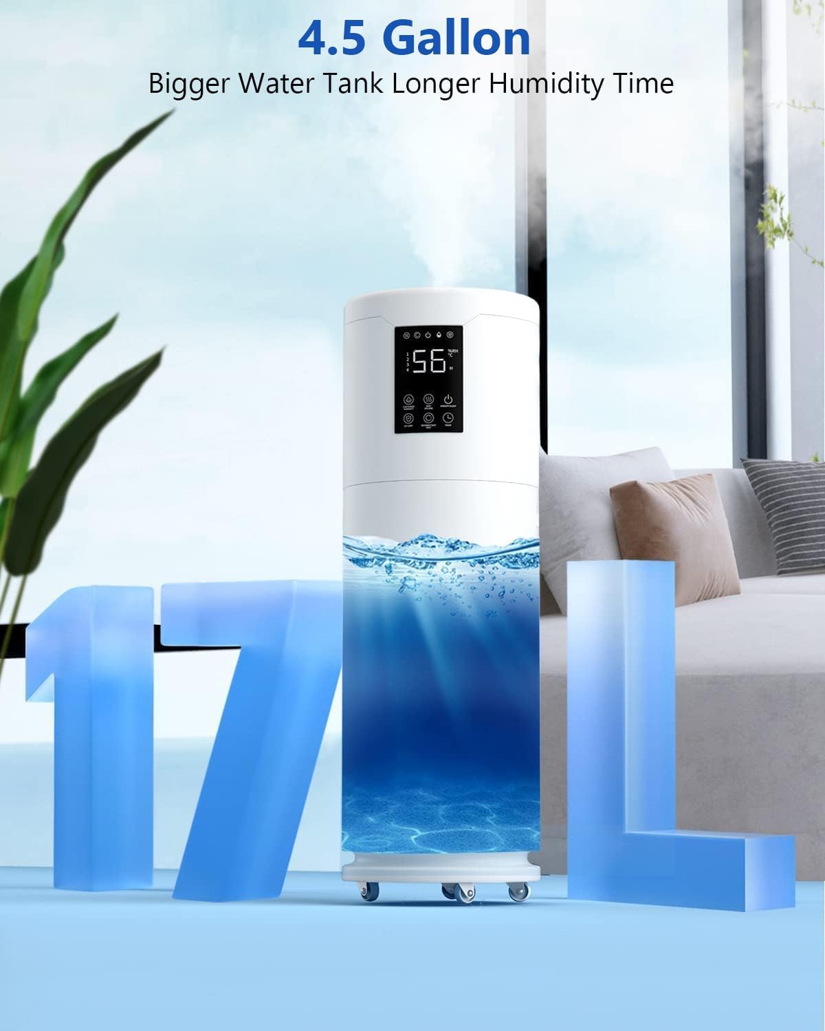 17L/4.5Gal Large Humidifiers for Bedroom 2000 sq ft, Quiet Humidifiers for Large Room, Floor Humidifier with 4 Mist Mode & Extension Tube for Home Whole House School Office Commercial Plants