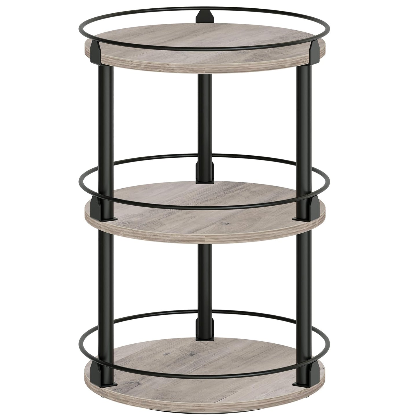 YATINEY 3-Tier Lazy Susan Organizer, Rotating Spice Rack, Spinning Organizer, Industrial Turntable Spice Rack Organizer for Cabinet, Kitchen Countertop, Greige and Black SR23BG