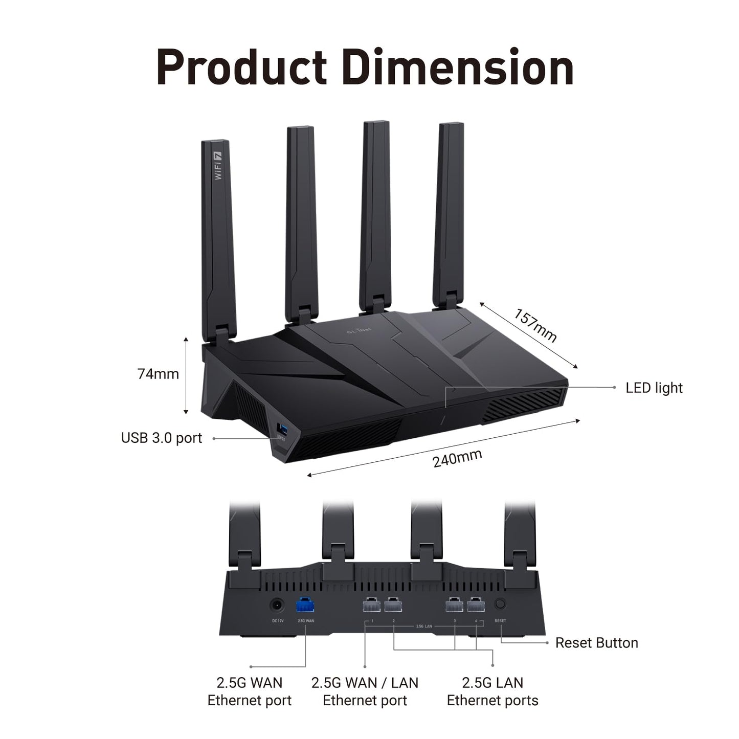 GL.iNet GL-BE9300 (Flint 3) Tri-Band WiFi 7 Router, High-Speed 6GHz Gaming WiFi Router for Wireless Internet, Long Range, 5 x 2.5G VPN Routers for Fiber Optic Modem, Computer Routers, Home & Business