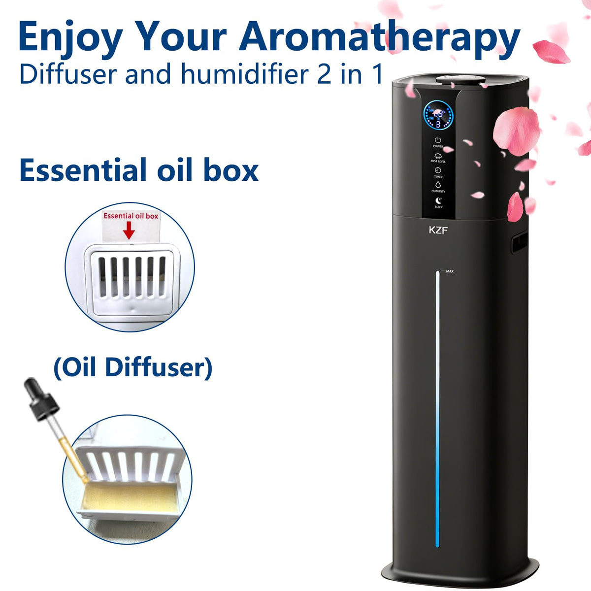 KZF 9L Smart Humidifiers for Bedroom Large Room, 2.3Gal Cool Mist Top Fill Diffuser App & Remote Control, 3 Mist Modes, Quiet Humidifier for Home Office Plant (Black, Remote Control)