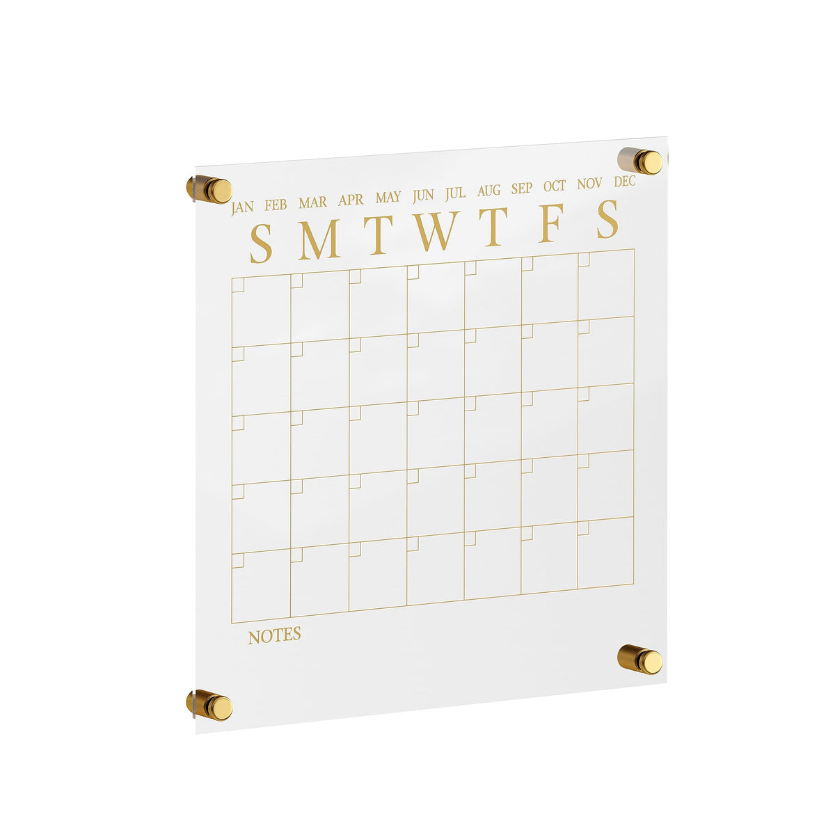 Martha Stewart Grayson Acrylic Dry Erase Wall Calendar with Dry Erase Marker, 14" Square, Clear with Gold Print