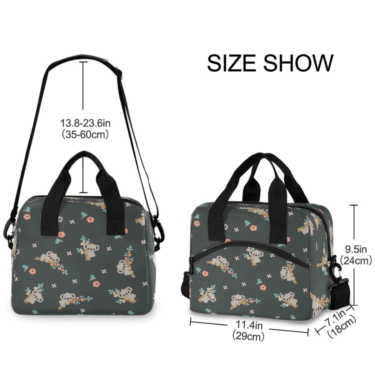 OREZI Kids Lunch Bag Girls Boys Children Student Women School Work Travel,Insulated Lunch Box Lunch Organizer Cooler Bento Bags with Adjustable Strap(Cute Floral Koala)