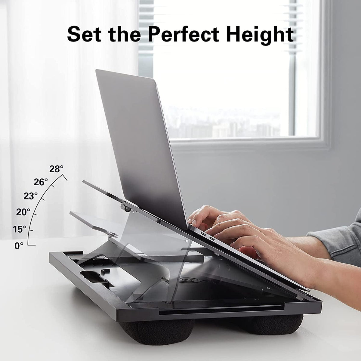 HUANUO Lap Desk Fits Up to 15.6 inch Laptop, Adjustable Laptop Stand with 6 Tilt Angles, Retractable Mouse Pad Tray with Cushion, Portable Lap Desk for Bed, Couch, Sofa, Reading, Writing