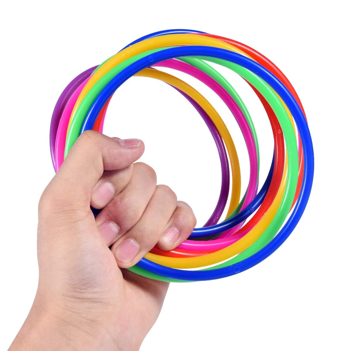 OBTANIM 12 Pcs Plastic Ring Toss Game for Kids and Outdoor Toss Rings for Speed and Agility Practice Game, Random Colors