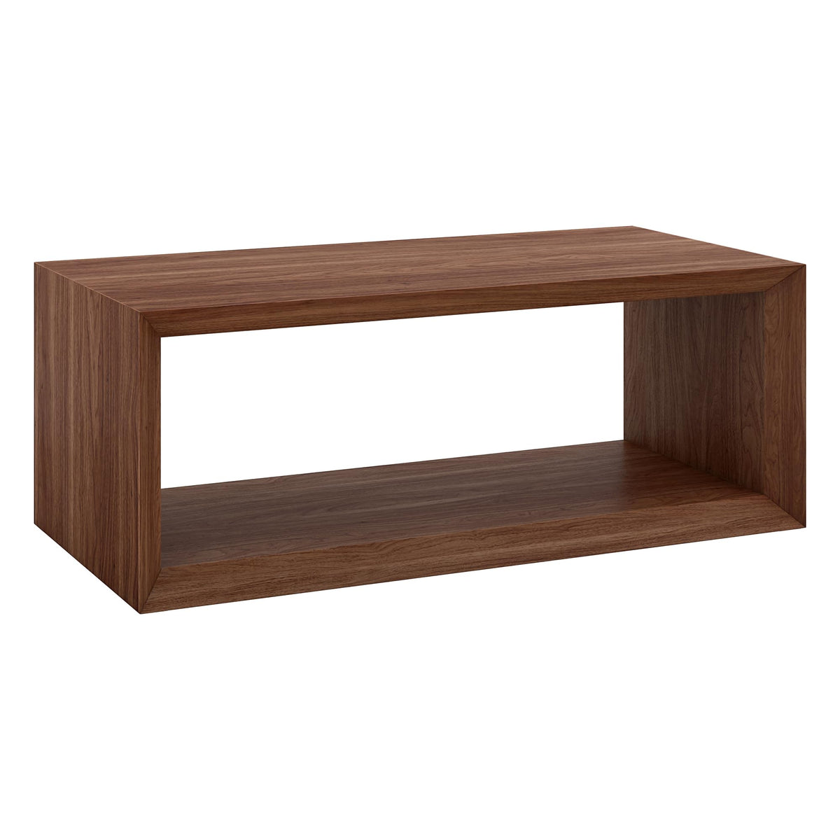 Henn&Hart 48" Rectangular Wood Coffee Table with Open Storage Shelf for Living Room, Family Room, or Office, Medium Walnut