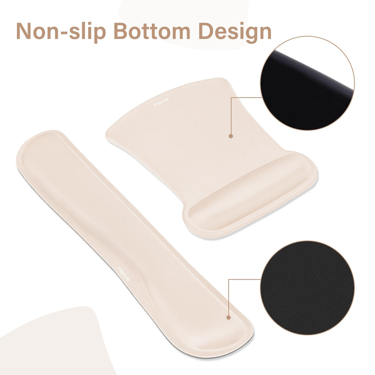 MOSISO Keyboard Mouse Pad Set, Large Gaming Mousepad&Keyboard Wrist Rest&Mouse Wrist Rest&Coaster, Ergonomic Non-Slip Mousepad&Easy Typing Cushion with Memory Foam for Home Office, Apricot