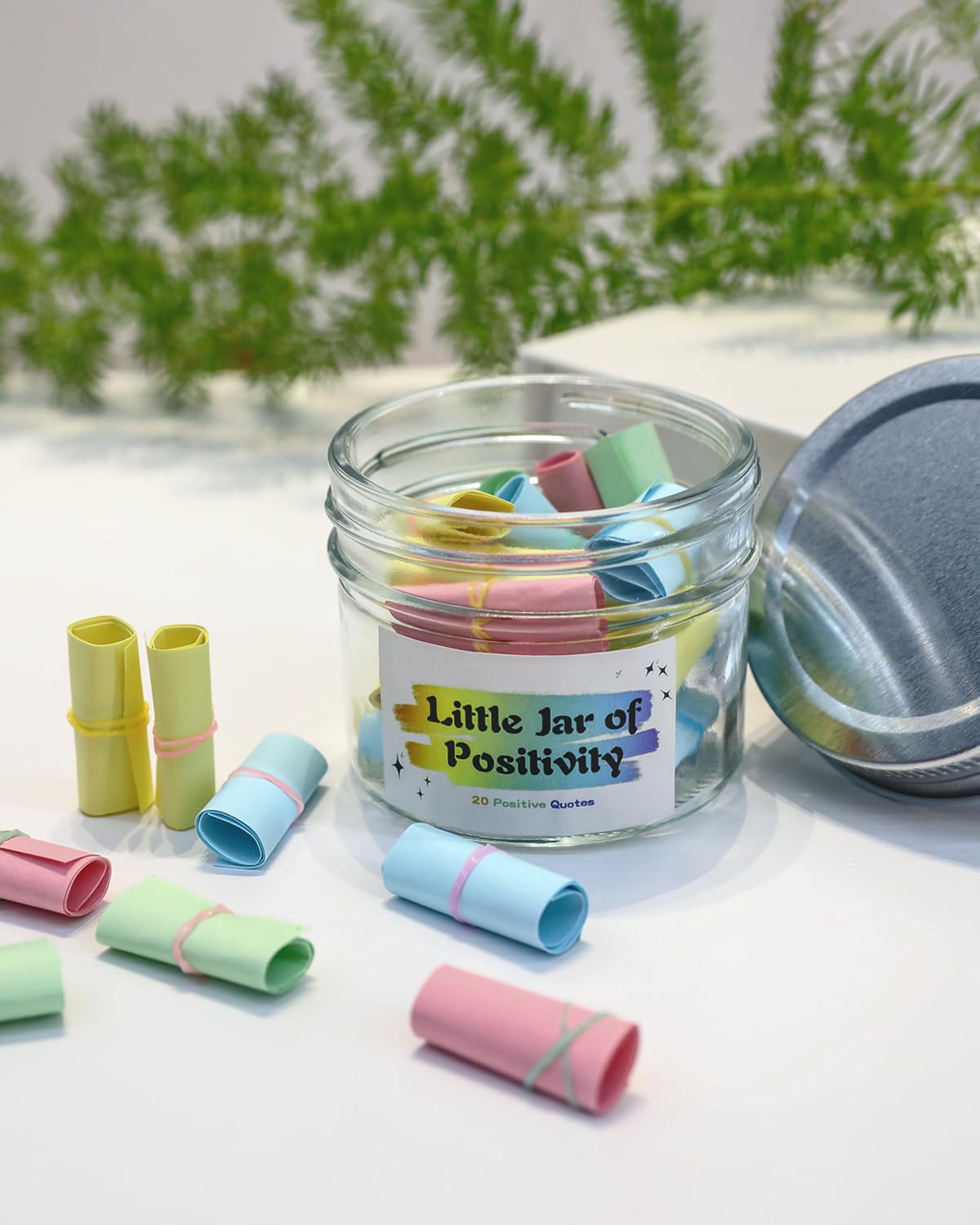 20 Positive Messages - Mini Jar of Positivity - Uplifting Affirmations, Self Care, Kindness, Joy, Motivational Messages Positive Jar Decorative Jar (Colorful-Positive)