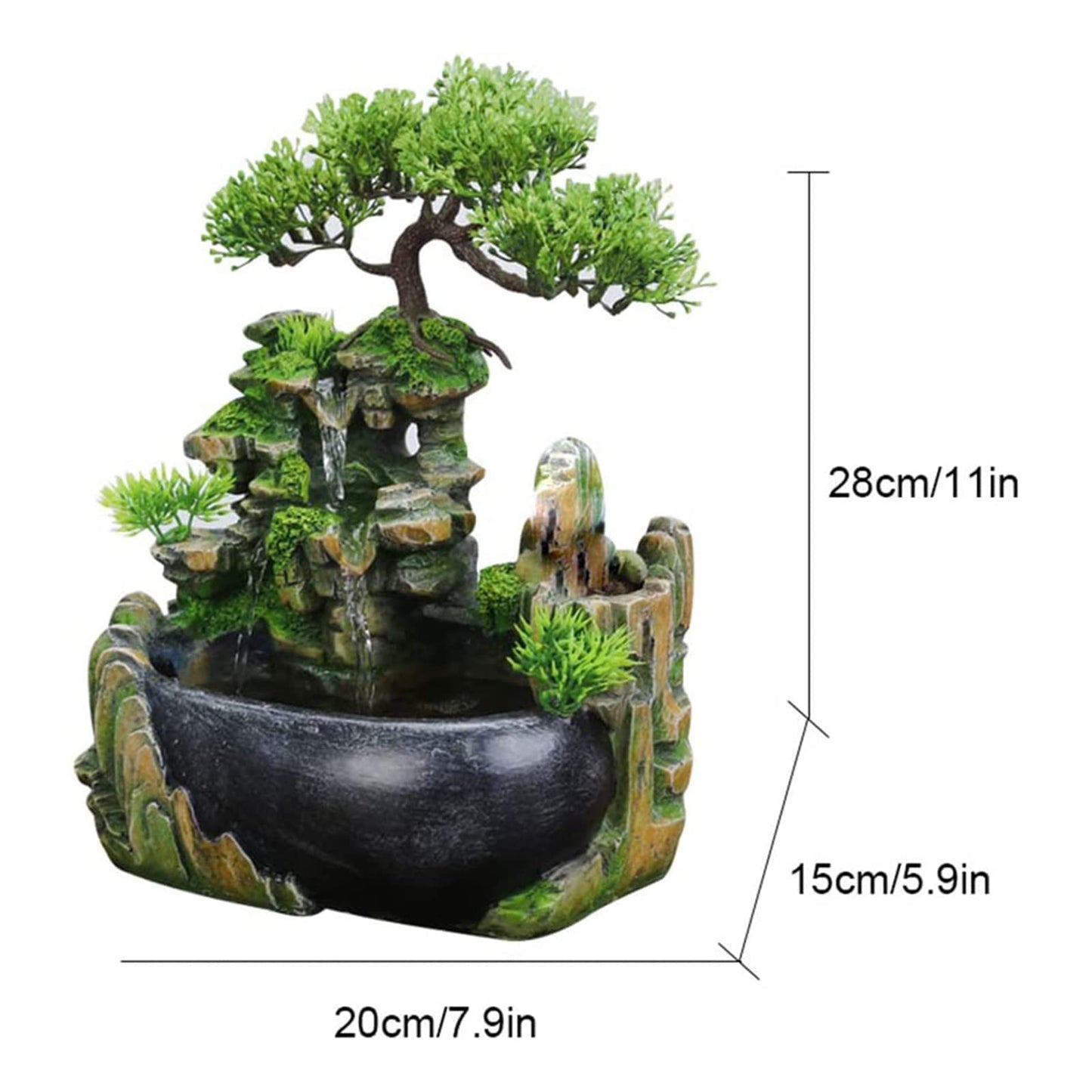 Rockery Stream Tabletop Fountain, Zen Meditation Indoor Waterfall Feature with Automatic Pump and Switch, Desktop Fountain for Home Office Bedroom Decoration (B)