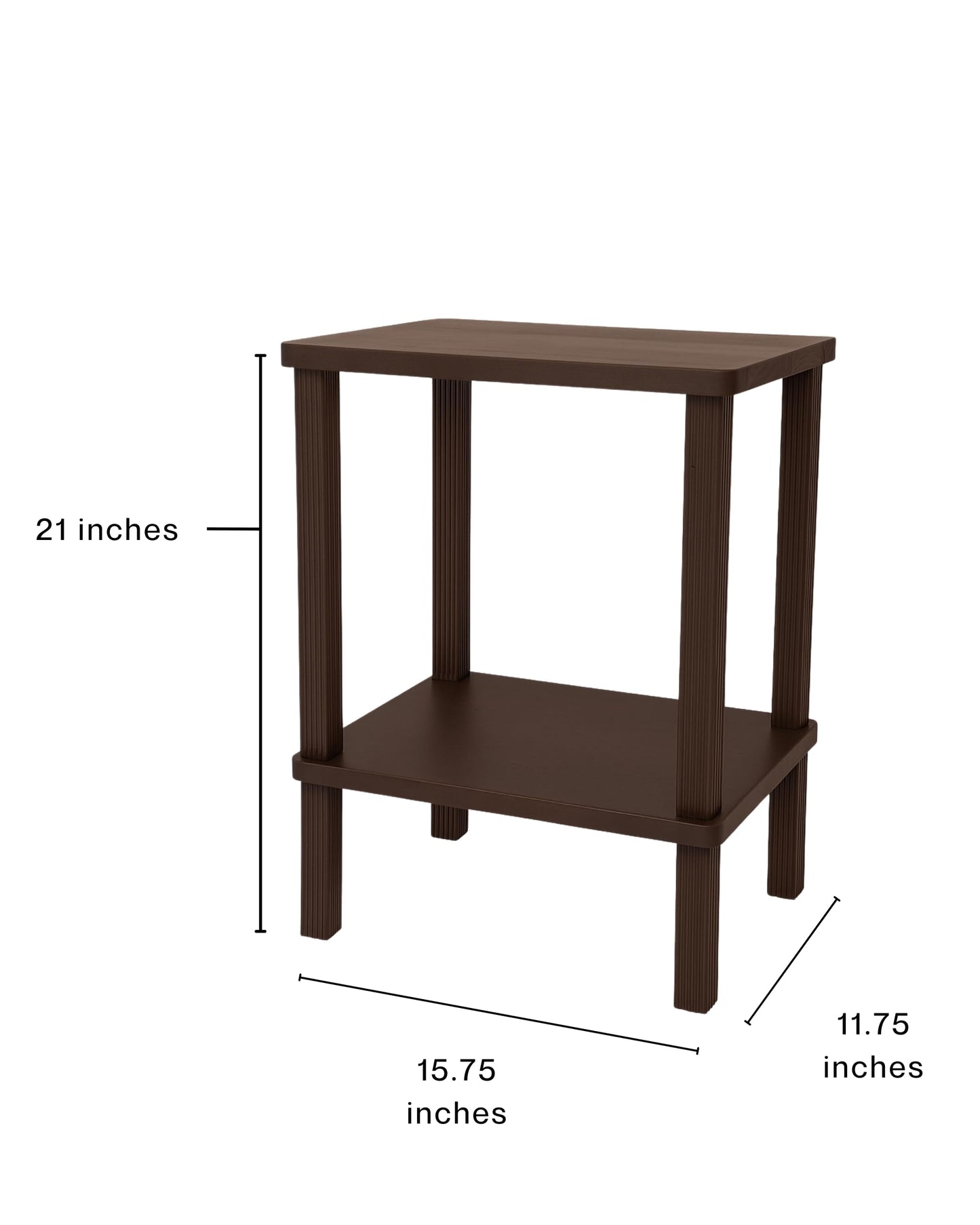 Retrograde Nightstand Side Table with Fluted Legs and Real Wood, for Night Stand, End Tables Living Room, Plant Stand Indoor, Nursery, Narrow Furniture, 2-Tiers, Easy Assembly, Dark Brown