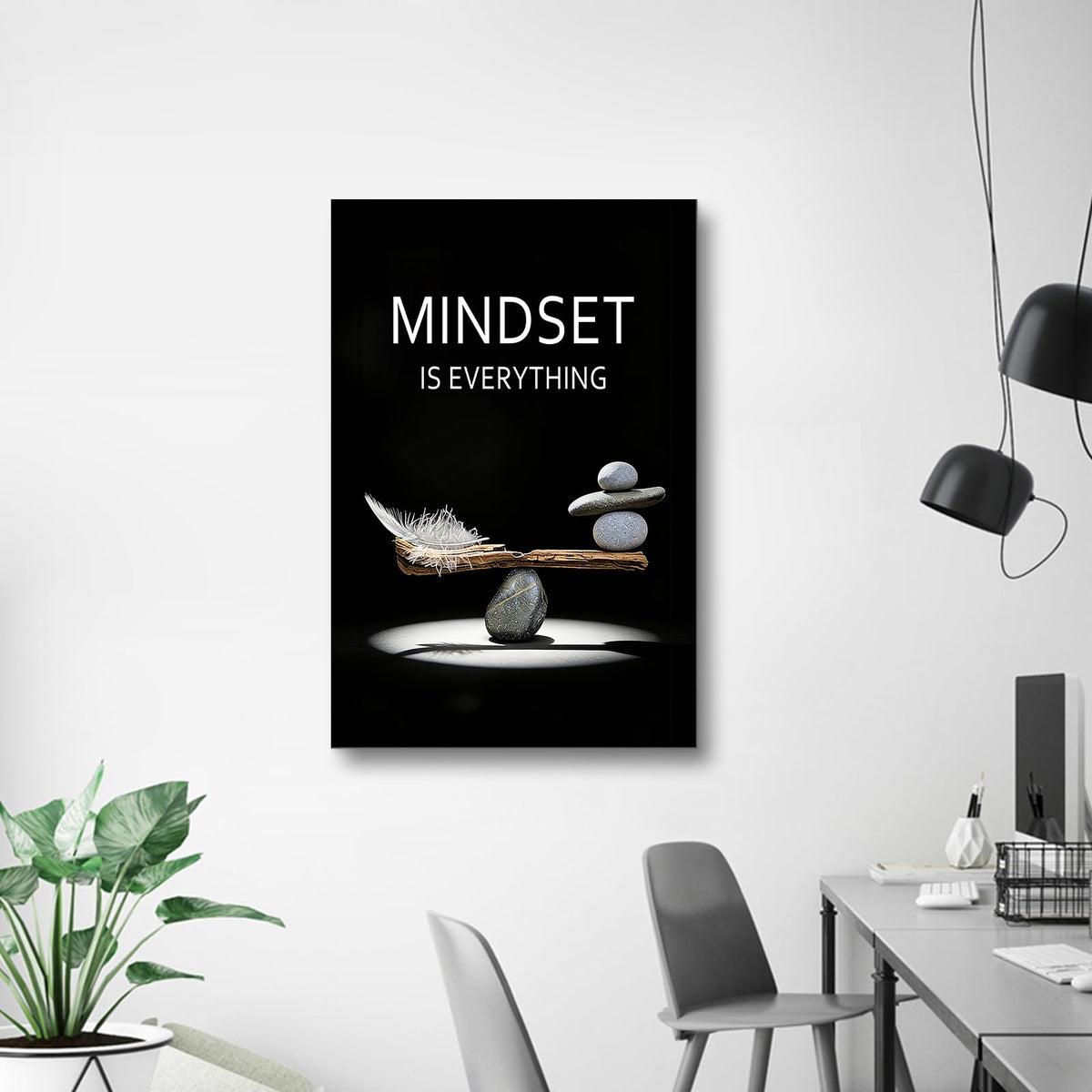 YSPCSUN Mindset Is Everything Wall Art Motivational Quotes Canvas Pictures Large Inspirational Posters For Living Room Framed Zen Balance Stones And Feather Office Decor Artwork 36x24 Inch