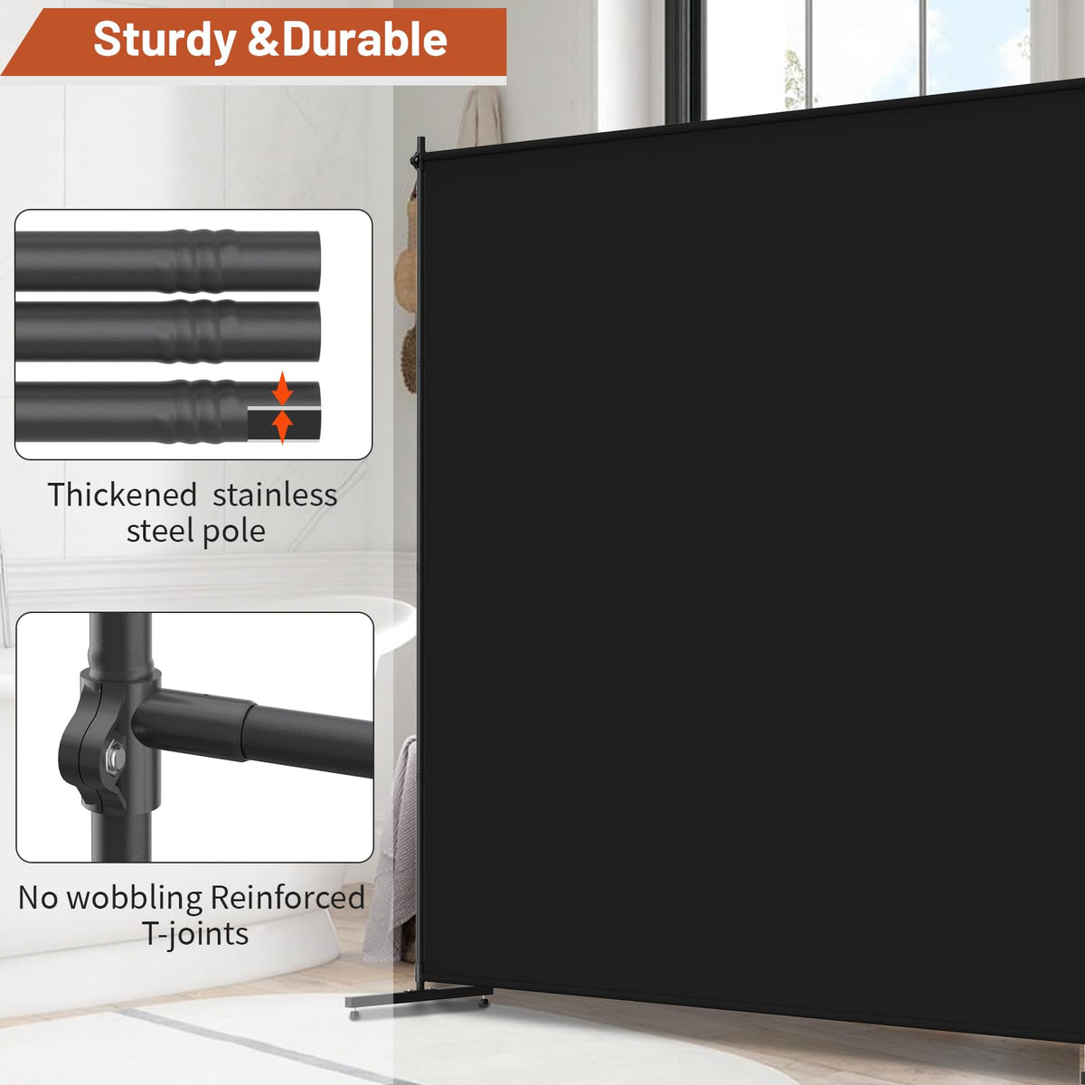 Room Divider, 72x72Inch Large Single Panel Privacy Screen with Thickened Fabric,Freestanding Partition Wall for Room Separation,Portable for Indoor Office,Bedroom,Outdoor Patio,Black