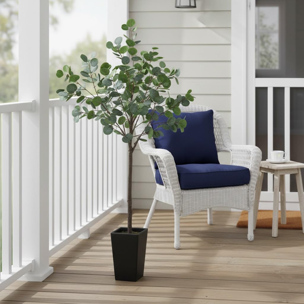Aveyas 5ft Artificial Eucalyptus Tree for Home Decor, 5 ft Large Faux Floor Plant Fake Silk Trees with Pot for Indoor Outdoor House Living Room Office (5 Feet Tall Including Raised Pot)