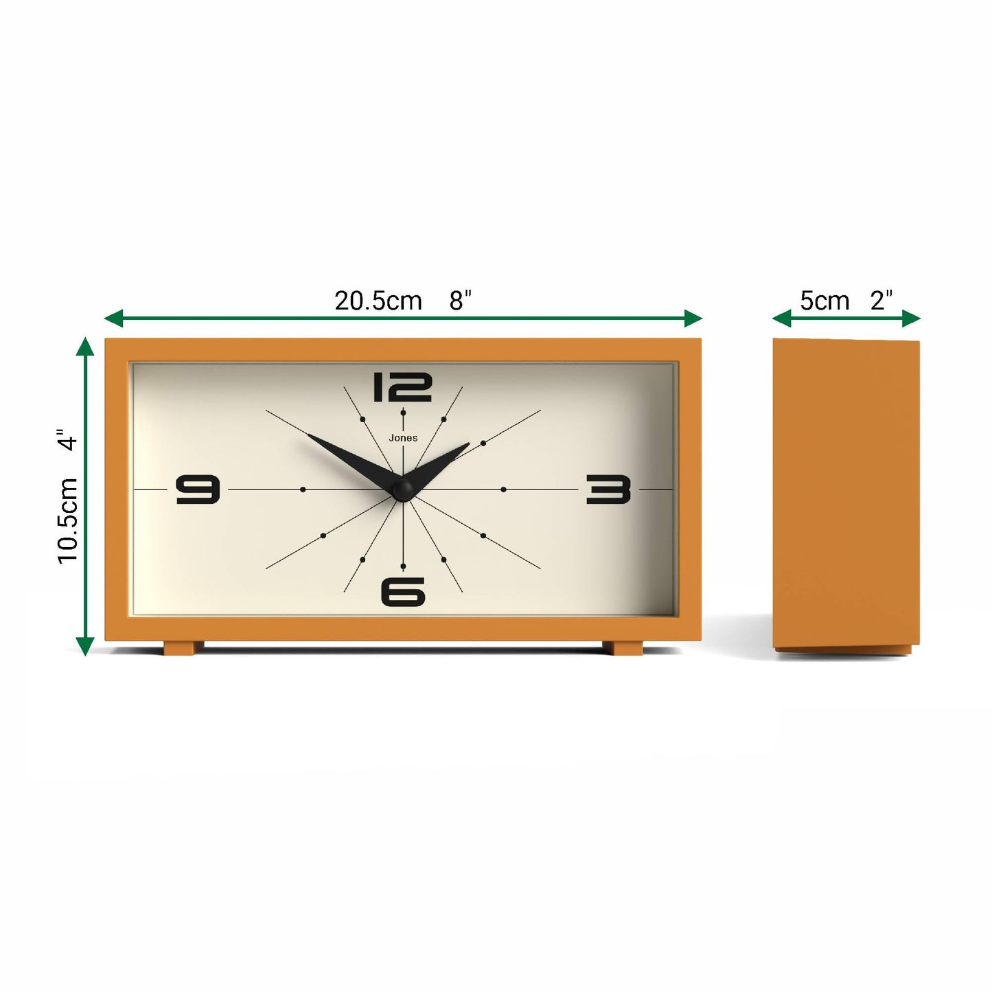 JONES CLOCKS® Odeon Desk Clock | Modern Rectangular Design | Mustard Yellow | Stylish Retro Look for Shelf, Table, Mantel or Bedside