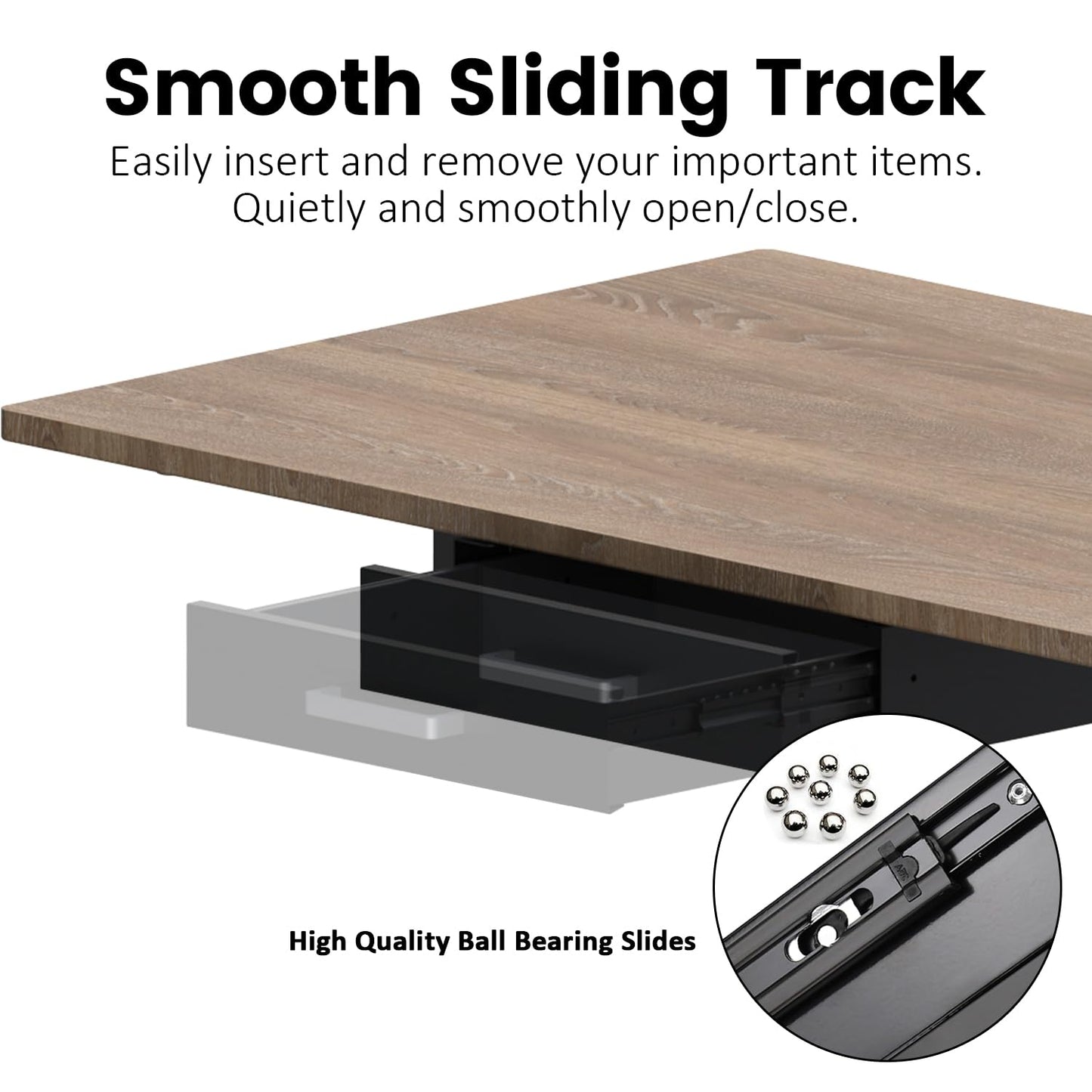 UNITEDPOWER Under Desk Drawer Storage, Pull-Out Office Hidden Counter Drawer, Metal Sliding Organizer Mount Below Table for Standing Electric Adjustable Height Desk, Black
