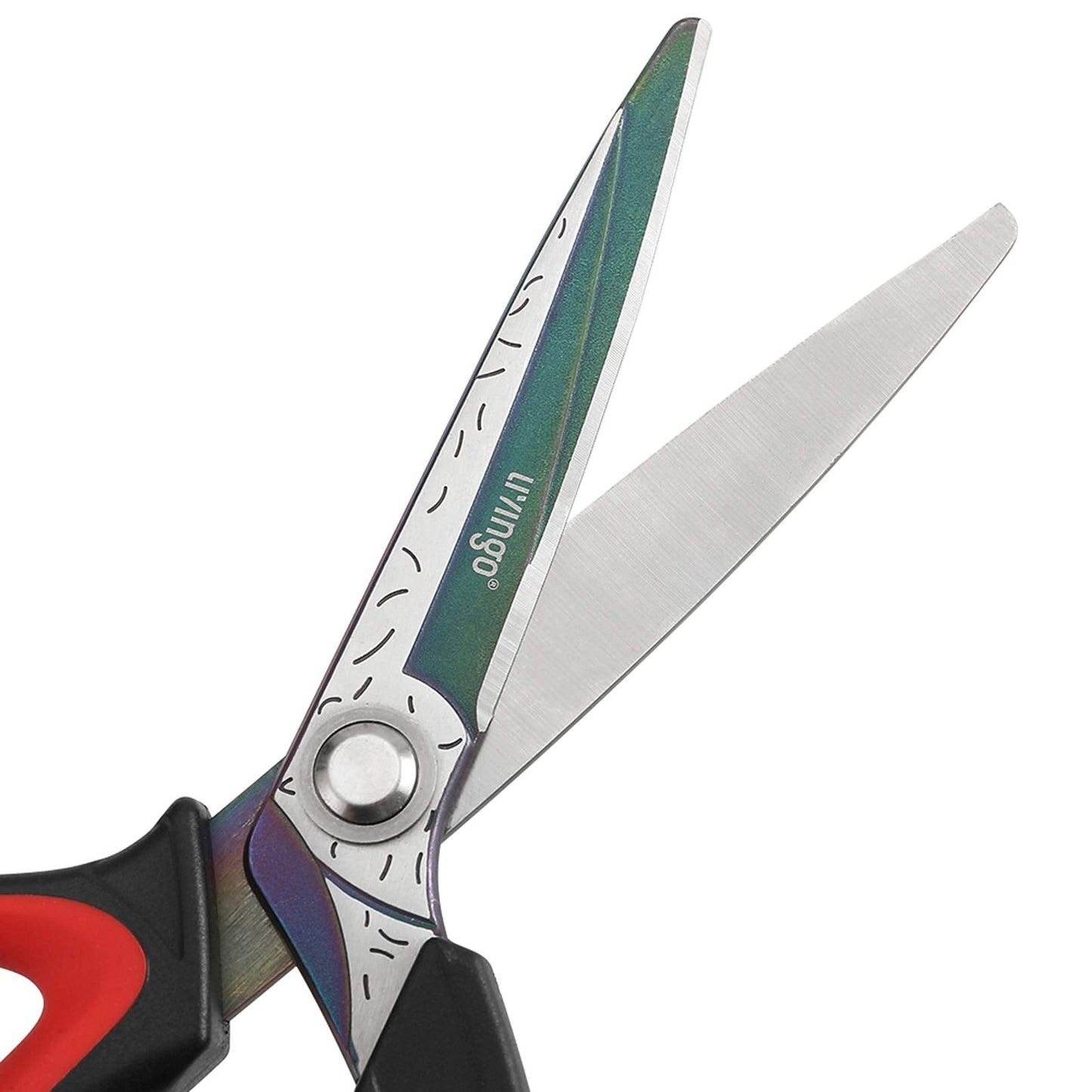 LIVINGO 10" Multipurpose Heavy Duty Scissors, Premium Titanium Coating Forged Stainless Steel Tool Industrial Shop Shears for Household, Pruning, Gardening, Fabric, Red/Black