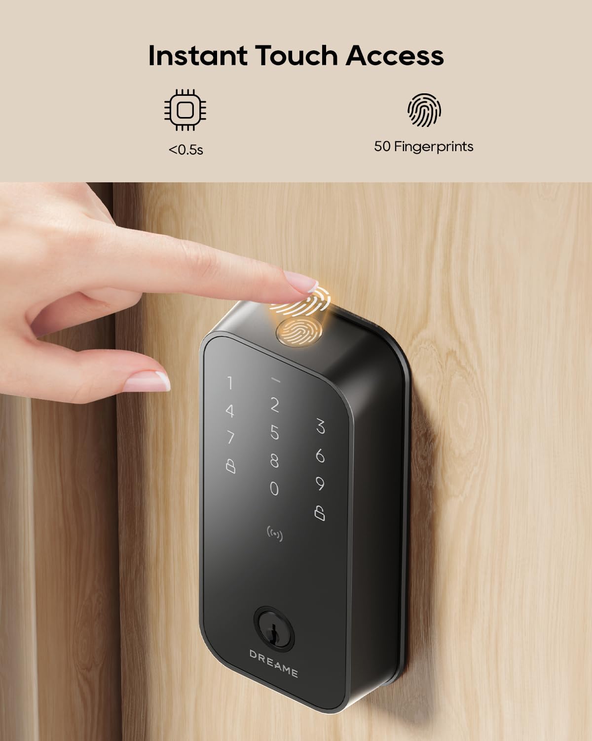 DREAME Smart Door Lock Turbo lite, Smart Locks for Front Door homekit, Apple Home Key Support, 12-Months Battery Life, AI Fingerprint, Smart Deadbolt Lock with App Control, IP54 Waterproof, Auto Lock