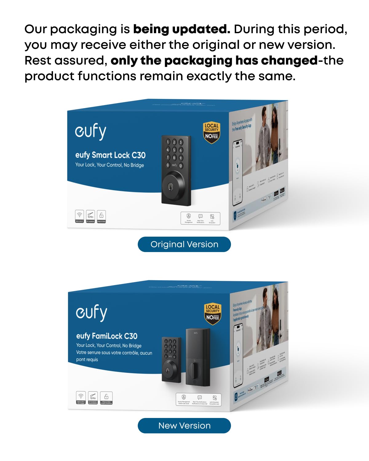 eufy Security Smart Lock C30, Keyless Entry Door Lock, Built-in WiFi Keypad Deadbolt for Front Door, No Bridge Required, Easy Installation, App Remote Control, Reliable Power, BHMA Grade 3