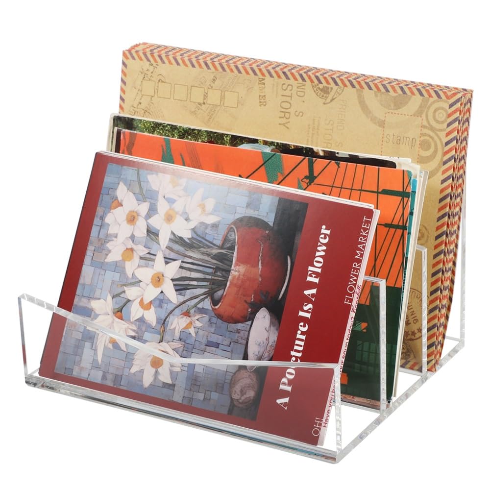 Picowe Acrylic Mail Organizer, 3-Tier Desktop File Holder for Letters, Envelopes, Bills, Paper, Desk Organizer Vertical Letter Sorter for Office and Home