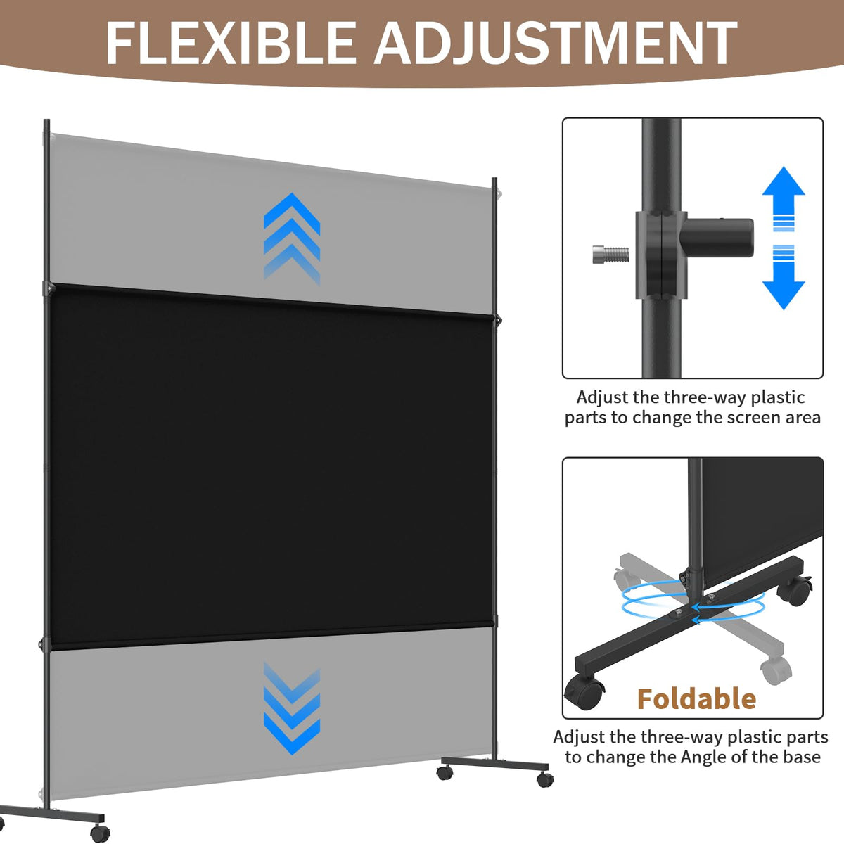 VAMFUTRE Single Panel Room Divider/Privacy Screen with Caster Wheels and Brakes - Stylish and Versatile Partition for Home,Office,School and Restauran (Black, 6FT*6FT)