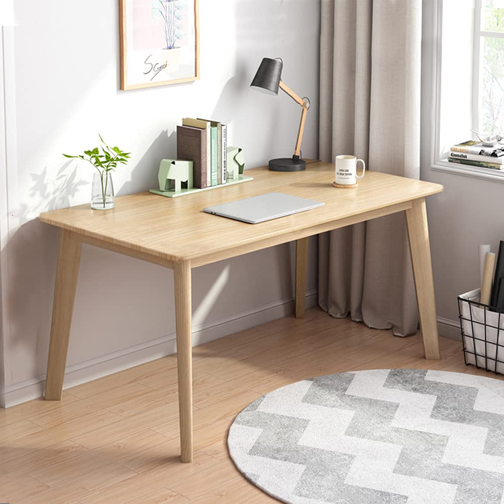 IOTXY Simple Wooden Writing Desk - Modern Minimalist Style PC Laptop Computer Workbench with Solid Wood Legs, 47" W Home Office Work Table for TV Stand Music Video Live Broadcast Workstation, Oak