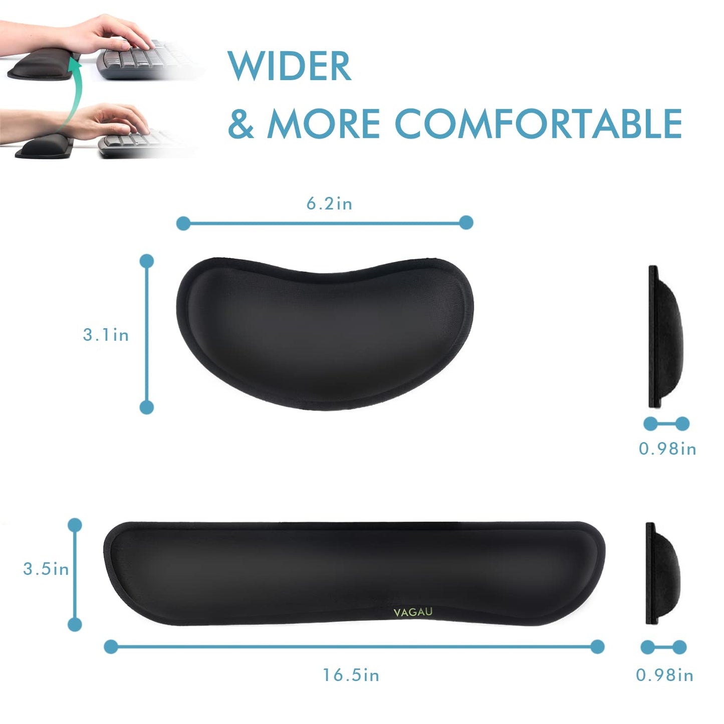 VAGAU Premium Keyboard Wrist Rest and Mouse Pad Wrist Support, Ergonomic Memory Foam Set for Office, Laptop, Mac, Computer and Gaming, Comfortable Typing &Wrist Pain Relief (2 Pack)