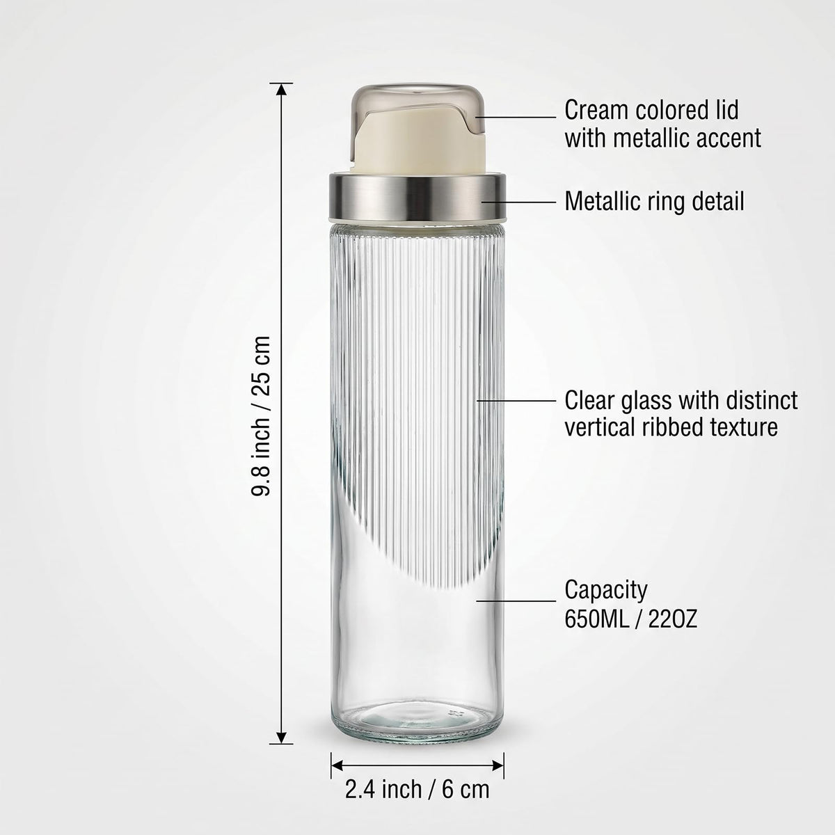 shuielai 22 oz Large Glass Sugar Dispenser with Pour Spout, Anti-Slip Ribbed Glass Container, Large Capacity Shaker Jar for Sugar Salt Coffee and Kitchen Baking
