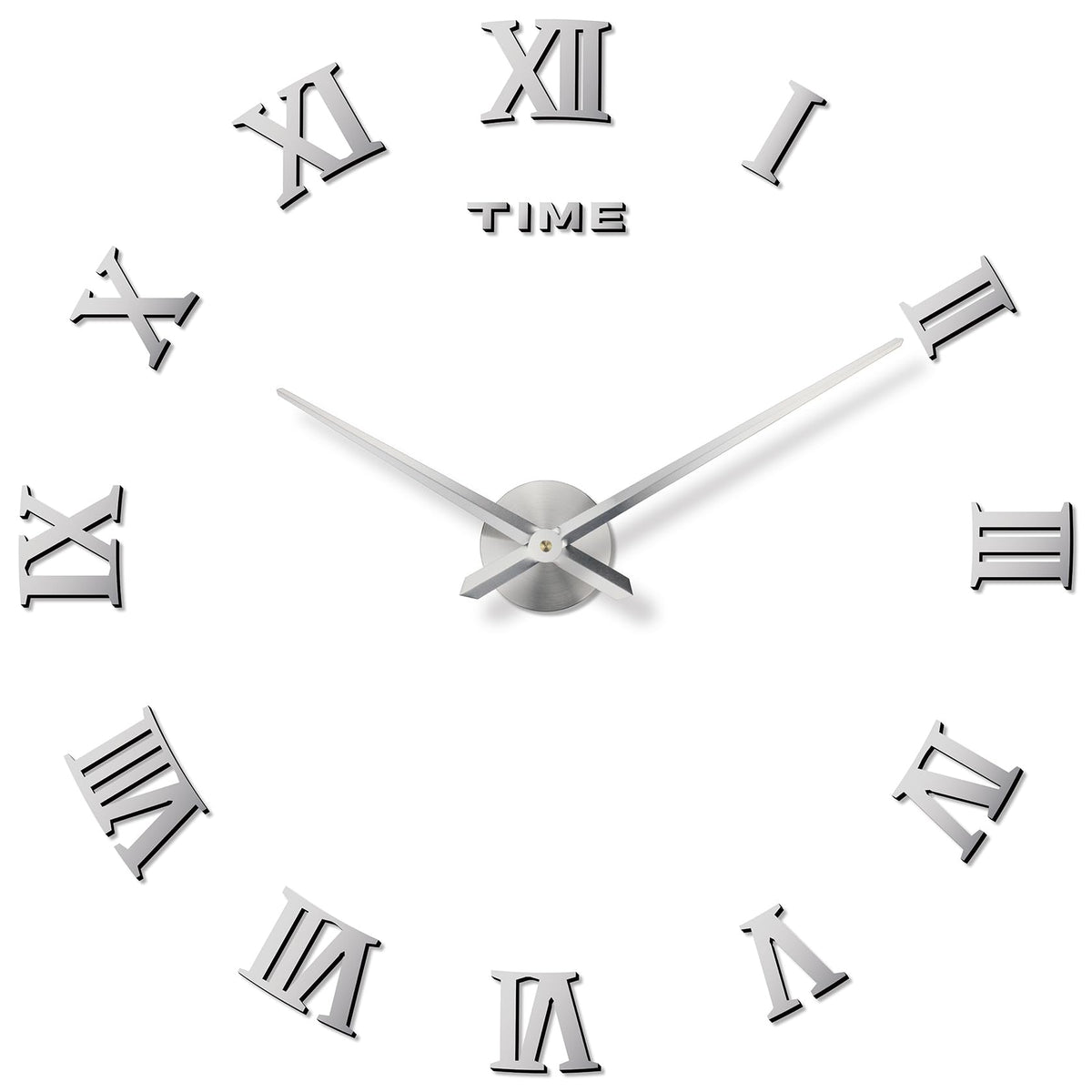 DaLianLian DIY Wall Clock Large Frameless 3D Clock Mirror Effect Classical Roman Numerals Wall Sticker Metal Hands Silent Quartz Movement Decor for Living Room, Bedroom, Office (Silver)