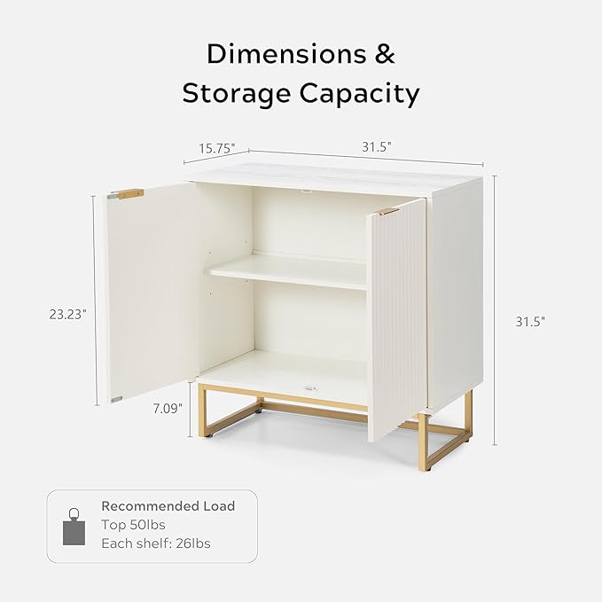 EYYTHUNG Fluted Cabinet with Storage Set of 2, Sideboard Buffet Cabinet with