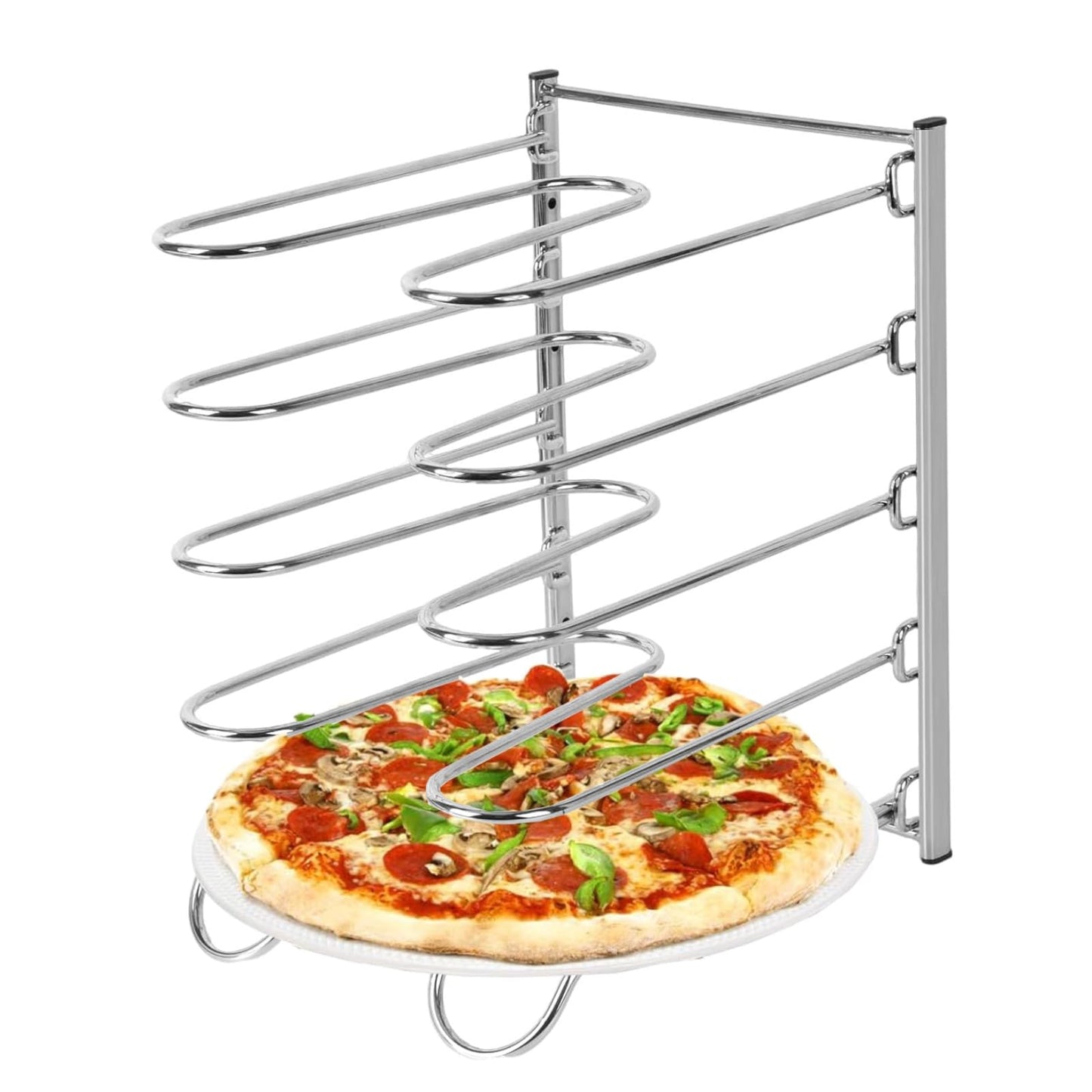 HBUYGF Pizza Rack, 5-Tier Stainless Steel Pizza Pan Storage Rack, Compact and Convenient Design for Easy Storage Multiple Pizzas pan 10.43" L x 8.52" W x 13" H, Pizza Pan R ack