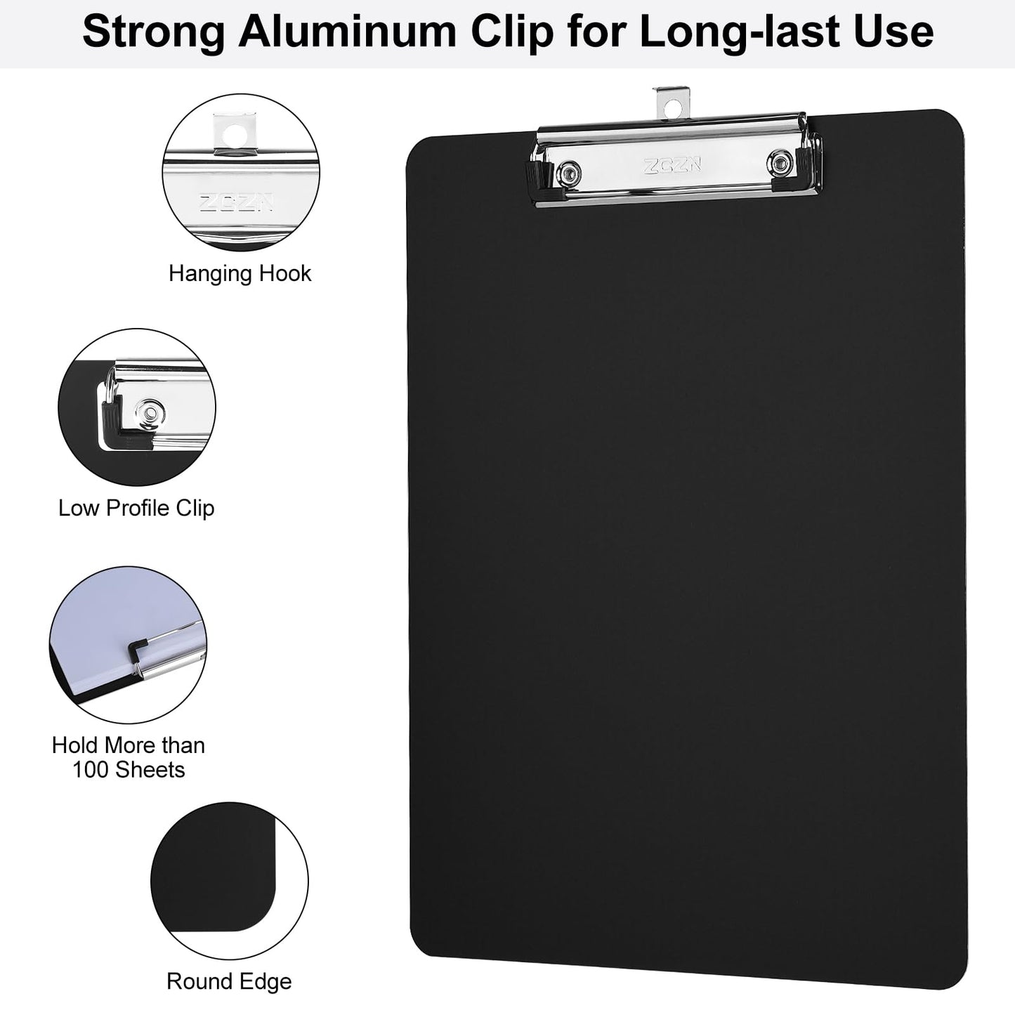 ZCZN Metal Clipboard, 12 x 9 Inches Aluminum Clipboards, A4 Letter Sizer Document Holder with Low Profile Clip, Suitable for School, Office, Jobsite or Medical Staff, Black