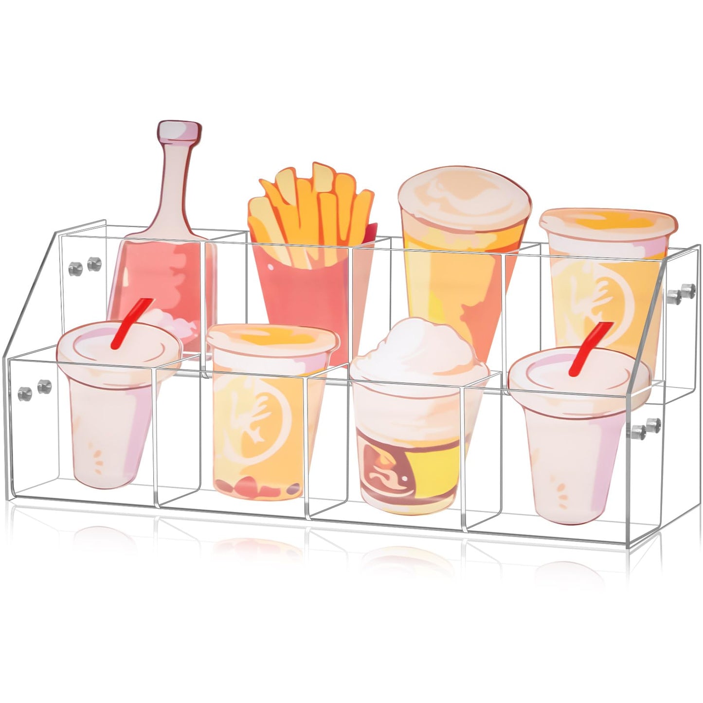 Yuntau Acrylic Sticker Display Stand, Transparent Sticker Display Stand for Vendors, Stamp Organizer Shelf Ideal for Small Business Supplier Events and Trade Shows (2 Tier/8 Pockets)