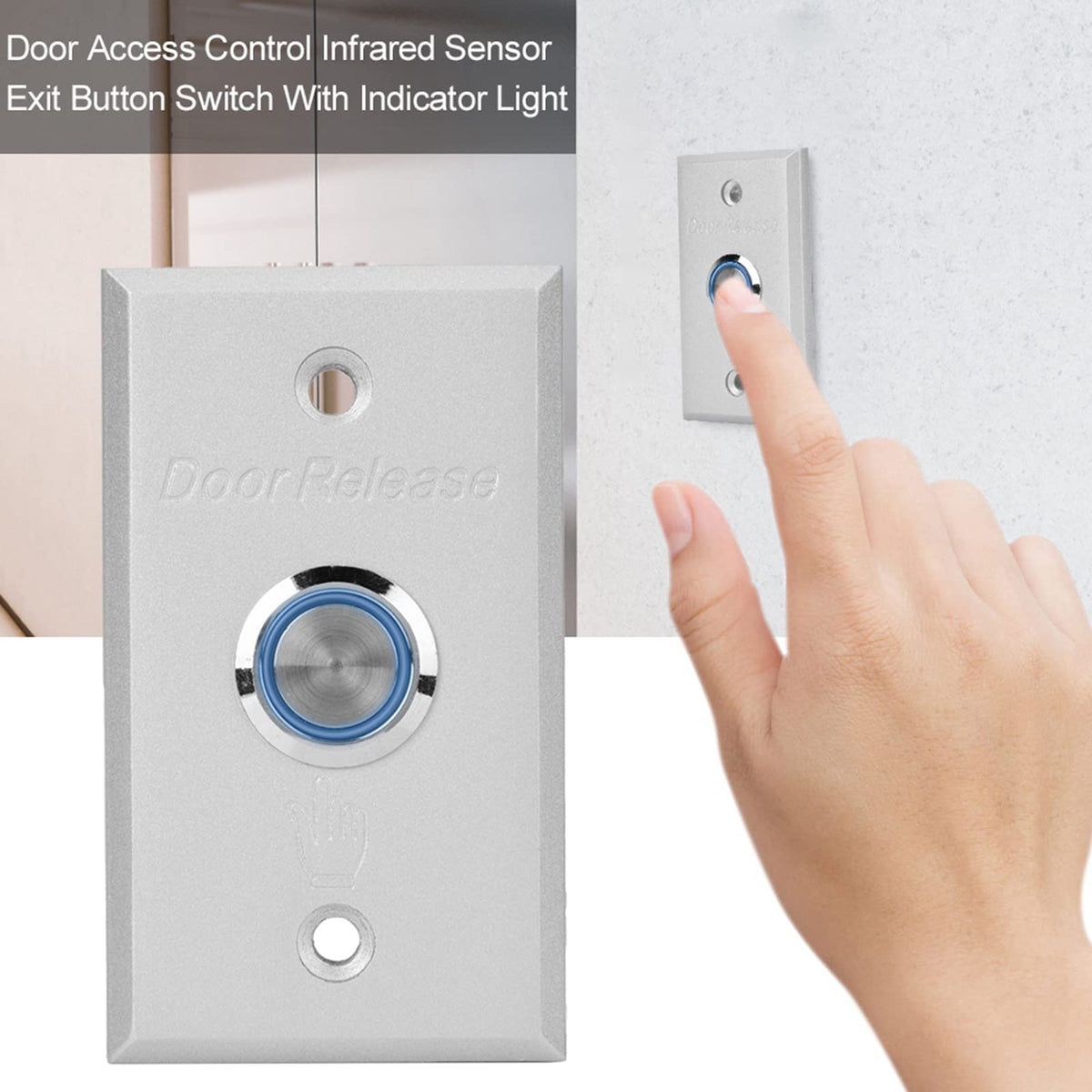 Access Control Button, Aluminum Exit Push Button Switch with LED Indicator Light for Access Control System, Metal Door Release Switch for Hollow Door Office Home Security