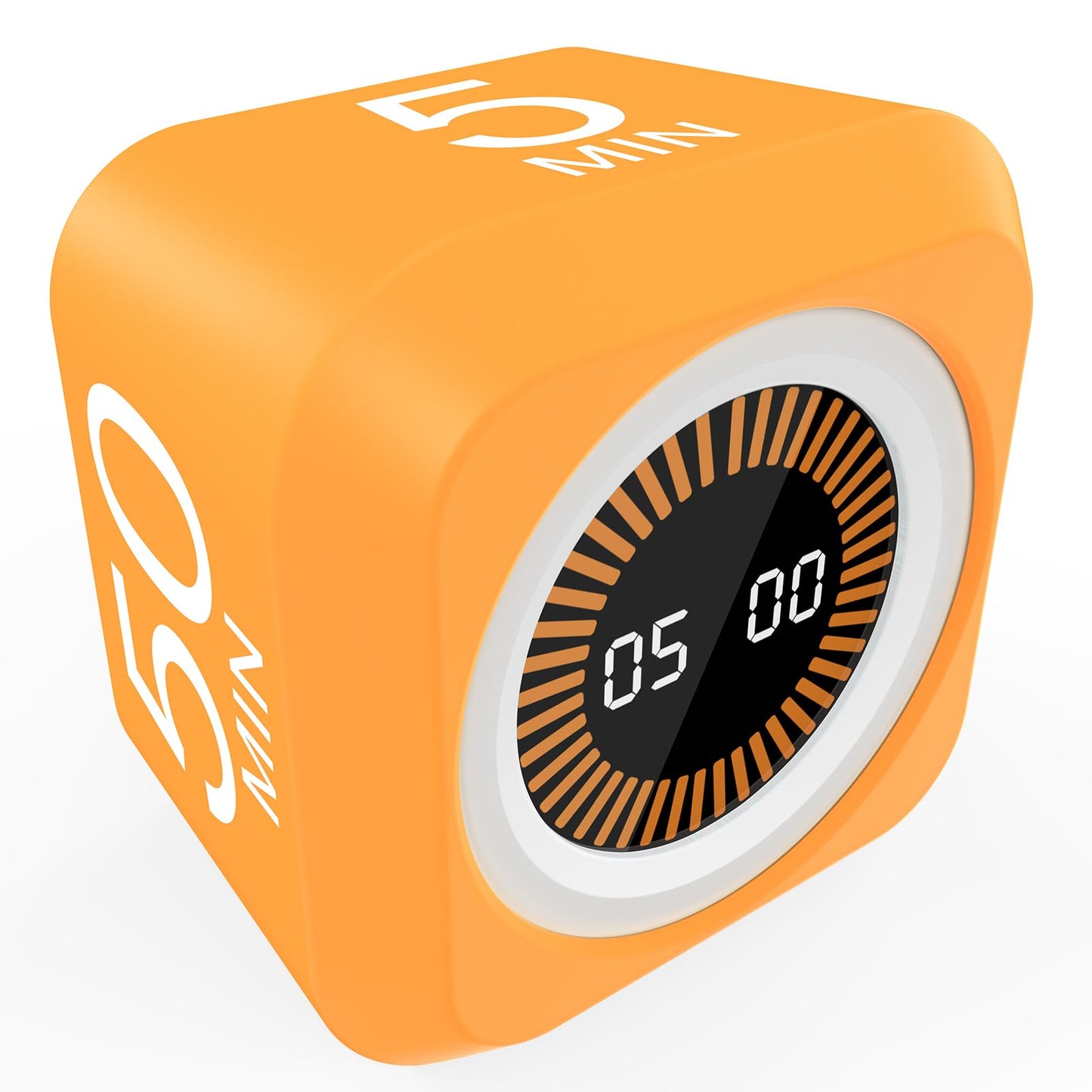 FCXJTU Rotating Cube Pomodoro Visual Timer 5, 25, 10 50 Minutes Preset, Rechargeable Desk Productivity Flip Custom Countdown Timer w/Silicone Cover, Silent Mode for ADHD Study, Work, School(Orange)