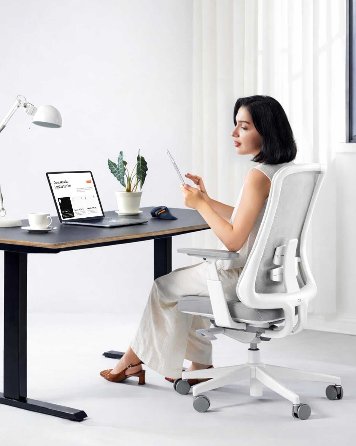 ProtoArc Ergonomic Office Chair - Flexer Pro Mesh Desk Chair with Lumbar Support for Women, Slide Seat & 4D Armrests, Tilt Lock | Stylish & Comfortable for Home Office, Computer Work - White