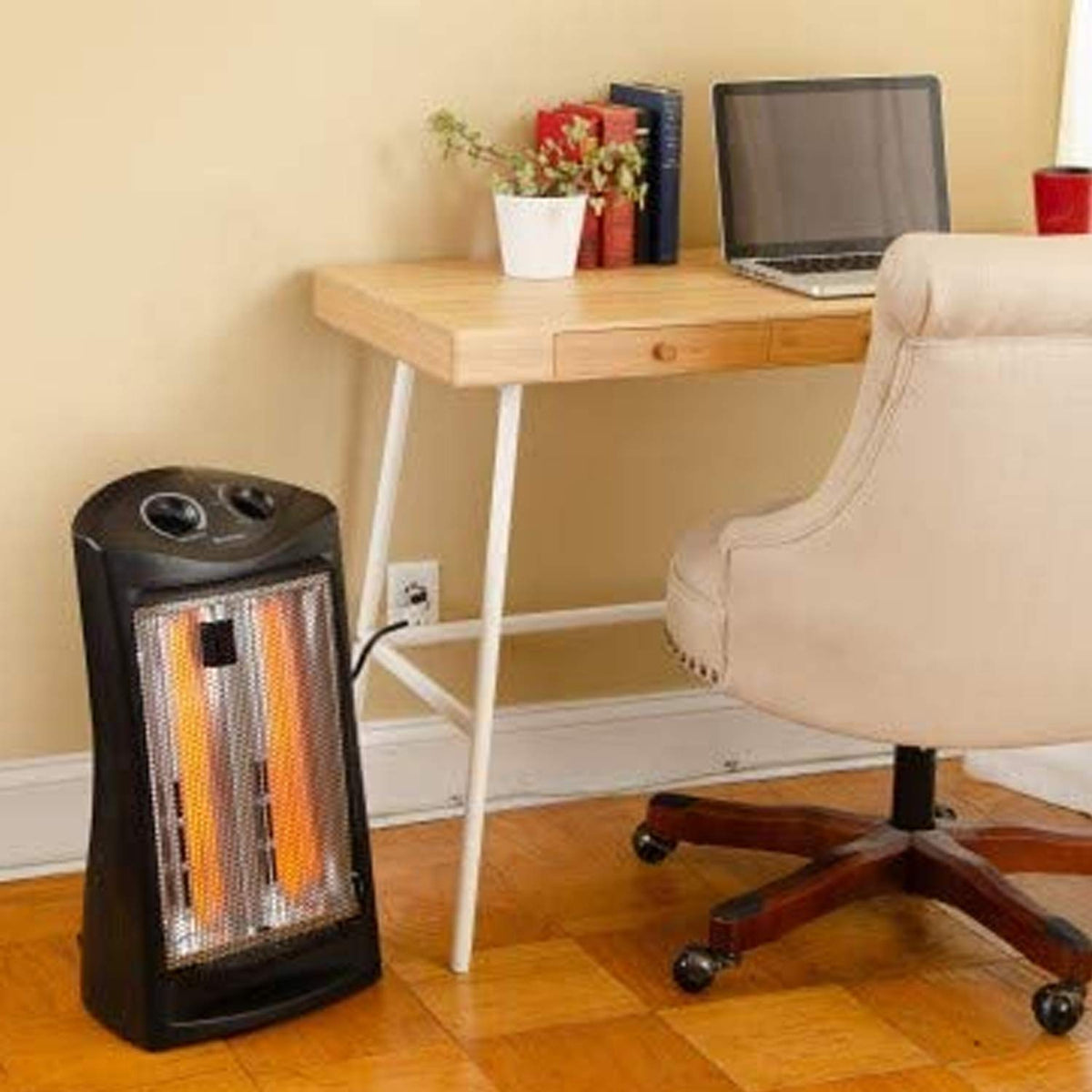 Comfort Zone Space Heaters for Indoor Use, Portable Electric Heater, Adjustable Thermostat, Infrared Heat, Quartz Tower Space Heater with 2 Heat Settings, Bedroom Heater, Black