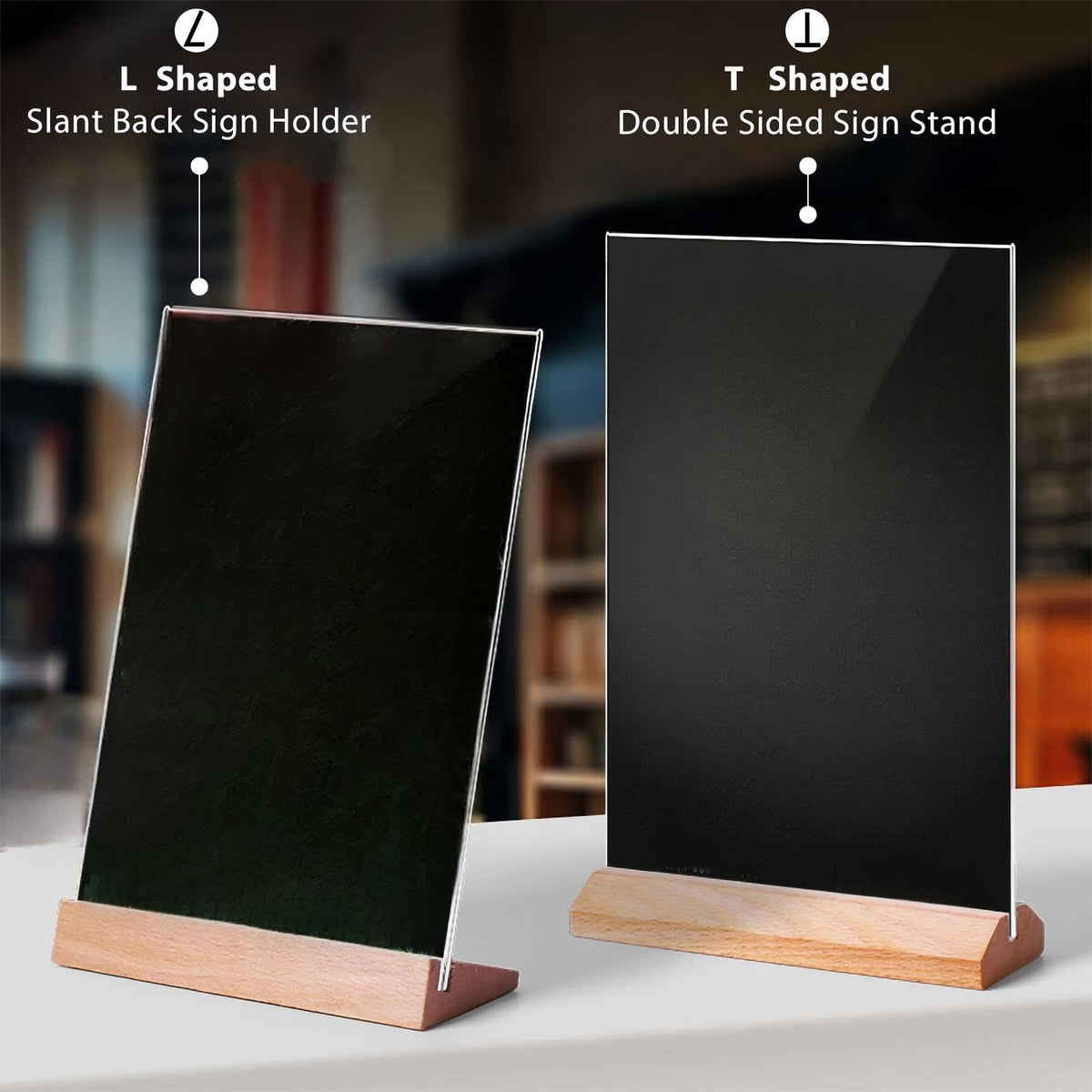 TONICE® 3 Pack 5x7 Acrylic Sign Holder Slant Back Design L Shape Clear Acrylic Frames Wood Base, Table Menu Display Stand Flyer Display for Desk Display (Optional 8.5x11/5x7 Inch L/T Shape)