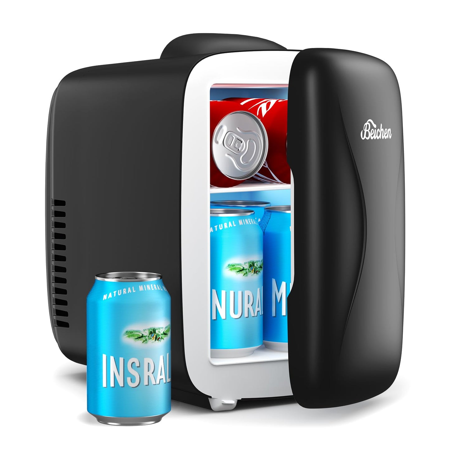BEICHEN Mini Fridge, 4 Liter/6 Can Portable Cooler and Warmer Fridge for Drinks Skincare Food – Fast Cooling & Ultra-Quiet, Small Compact Refrigerator for Bedroom, Cosmetics, Office and Car(Black)