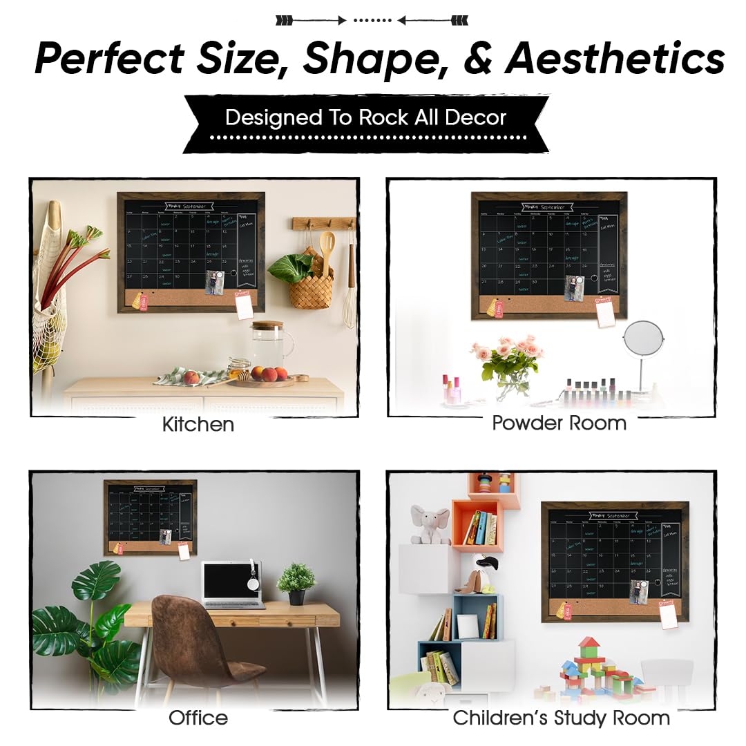 Loddie Doddie Chalkboard Calendar & Bulletin Board - 18 x 24 in, Rustic - Easy-Clean Calendar Chalkboard for Wall - Menu Sign for Meal Planning - Magnet Display for Photos & Souvenirs