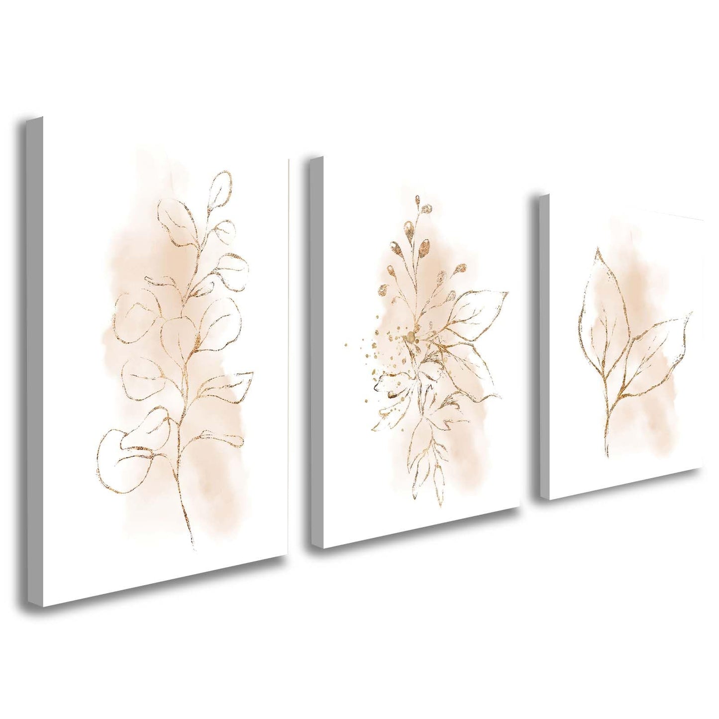 3 Piece Wall Art Framed Canvas Wall Art Neutral Botanical Line Drawing Pictures Wall Decor Beige Minimalist Leaf Artwork for Living Room Bedroom Bathroom Office – Ready to Hang with Hooks and Nails, 12x16 Inch