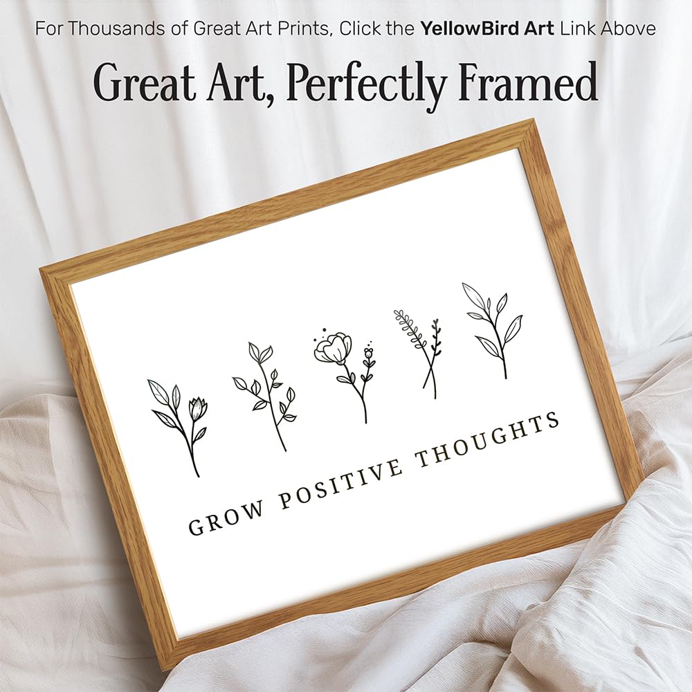 Grow Positive Thoughts Poster 8x10 FRAMED - Inspirational Wall Art & Decor - Encouragement Gifts for Women - Inspiring Quotes Wall Decor - Uplifting Encouraging Sayings - Boho Home Office Decorations