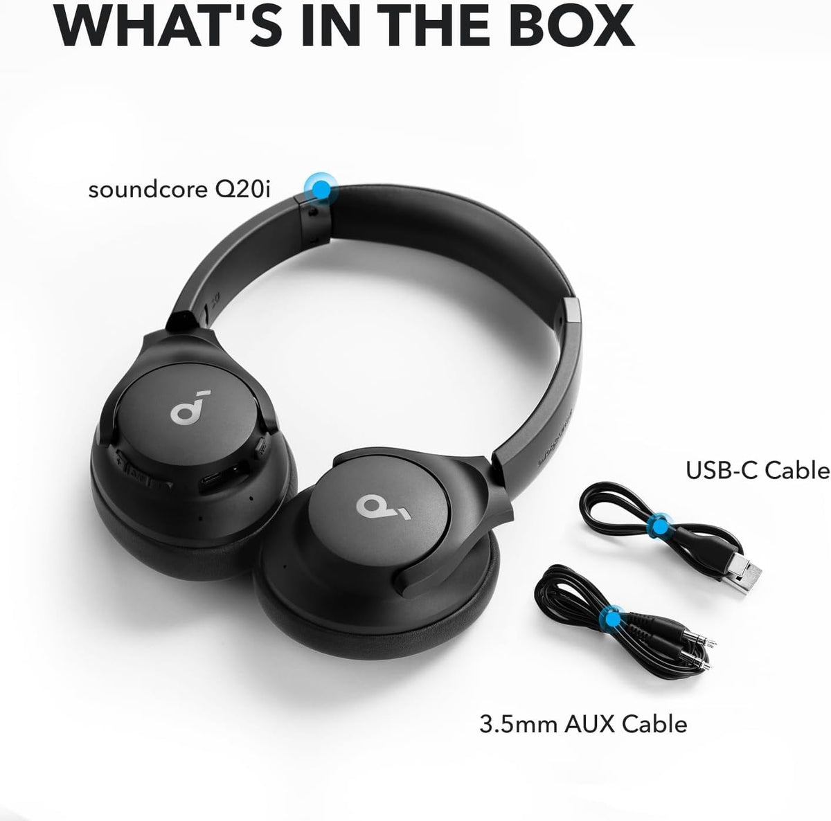 Soundcore by Anker Q20i Hybrid Active Noise Cancelling Headphones, Wireless Over-Ear Bluetooth, 40H Long ANC Playtime, Hi-Res Audio, Big Bass, Customize via an App, Transparency Mode (Black)