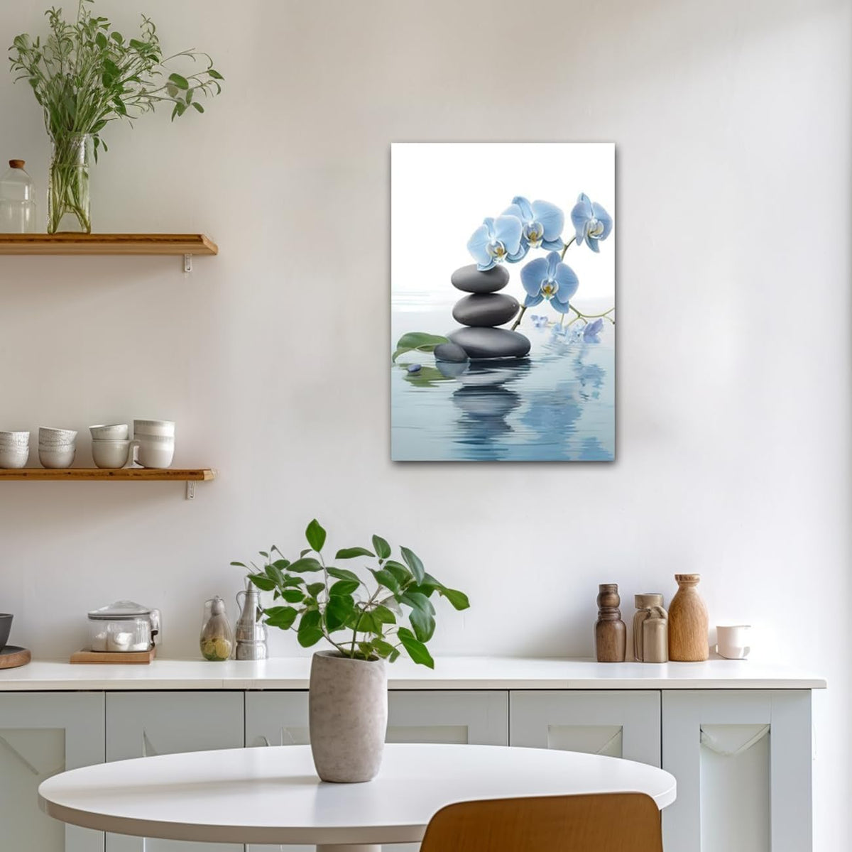 CXHOSTENT Spa Bathroom Wall Art Blue Orchid Flowers and Zen Stones on Water Pictures Print on Canvas Framed Artwork for Yoga Zen Room Decor (Zen-3, 12.00"x18.00")