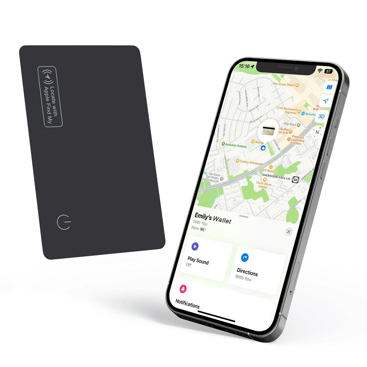 Wallet Tracker Card, Apple Find My Compatible (iOS Only), Slim Smart Bluetooth Tracker, Rechargeable Item Locator for Keys & Luggage, IP68 Waterproof, Gift for Men & Women